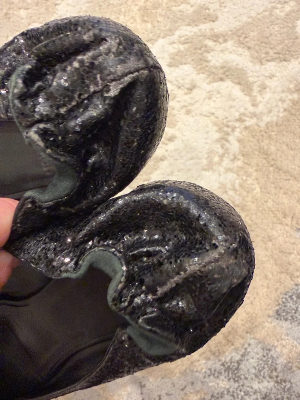 Tory Burch Black Glitter Reva Ballerina Flats Size 7.5